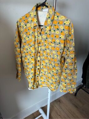 Women’s Dragonfly full print floral button down shirt size Small oversized